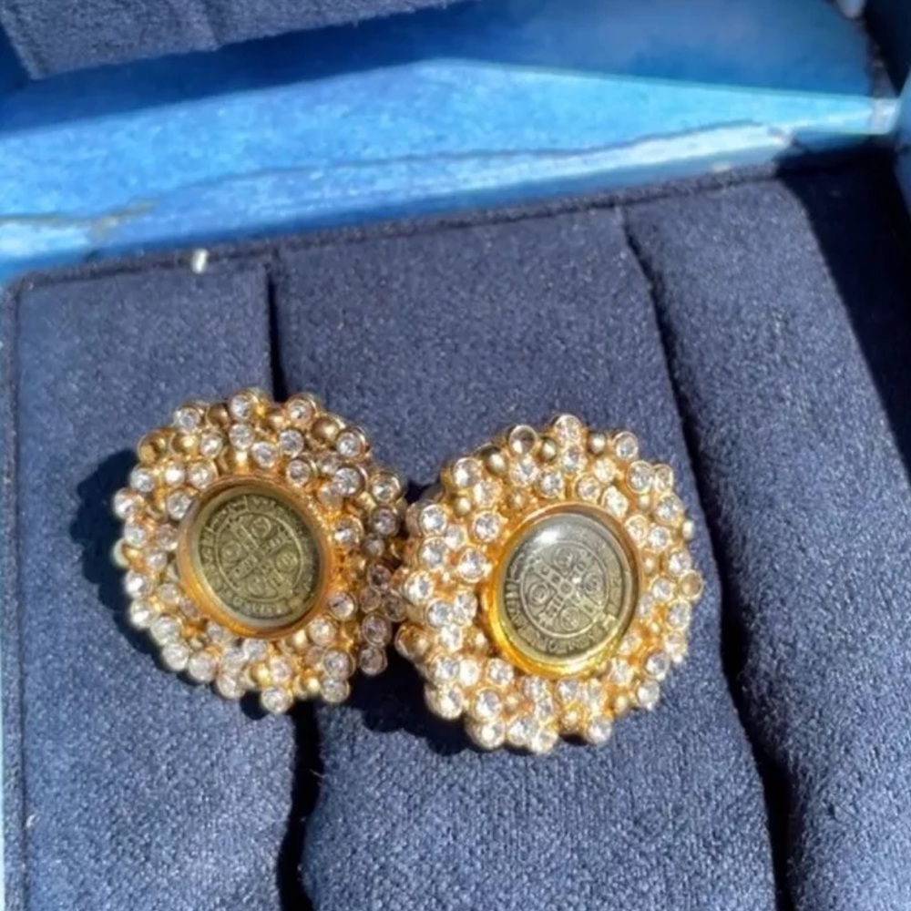 RARE VSA (Virgin Saints & Angels) Gold Crystal Luna earrings